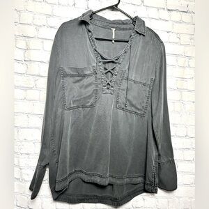 Free People faded black denim style long sleeve pullover shirt